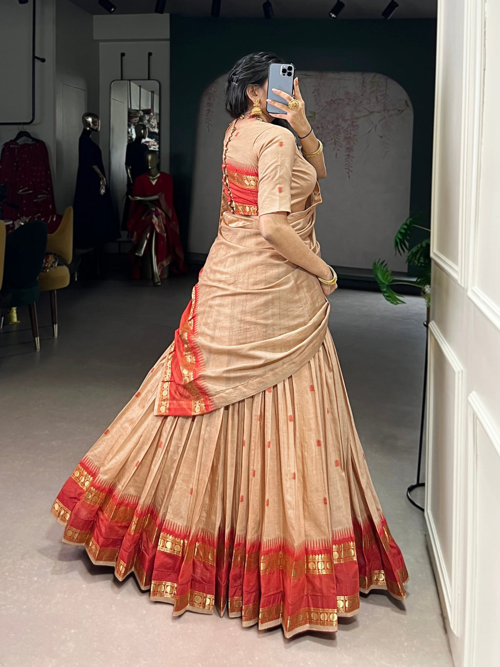 Lorenvalley Fashion Cream Pure Chanderi Zari Weaving Work Lehenga Choli with Dupatta | Grocsy