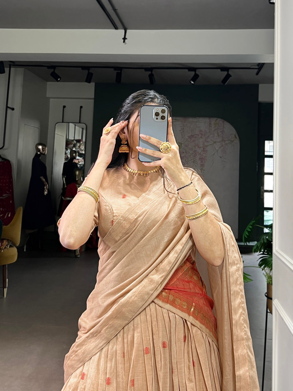 Lorenvalley Fashion Cream Pure Chanderi Zari Weaving Work Lehenga Choli with Dupatta | Grocsy