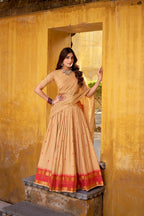 Lorenvalley Fashion Cream Pure Chanderi Zari Weaving Work Lehenga Choli with Dupatta | Grocsy
