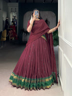 Lorenvalley Fashion Maroon Pure Chanderi Zari Weaving Work Lehenga Choli with Dupatta | Grocsy