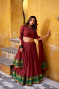 Lorenvalley Fashion Maroon Pure Chanderi Zari Weaving Work Lehenga Choli with Dupatta | Grocsy
