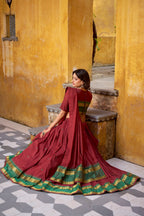 Lorenvalley Fashion Maroon Pure Chanderi Zari Weaving Work Lehenga Choli with Dupatta | Grocsy