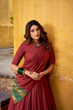 Lorenvalley Fashion Maroon Pure Chanderi Zari Weaving Work Lehenga Choli with Dupatta | Grocsy