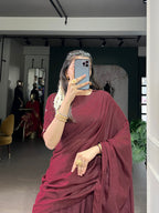 Lorenvalley Fashion Maroon Pure Chanderi Zari Weaving Work Lehenga Choli with Dupatta | Grocsy