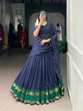 Lorenvalley Fashion Navy Blue Pure Chanderi Zari Weaving Work Lehenga Choli with Dupatta | Grocsy