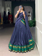 Lorenvalley Fashion Navy Blue Pure Chanderi Zari Weaving Work Lehenga Choli with Dupatta | Grocsy
