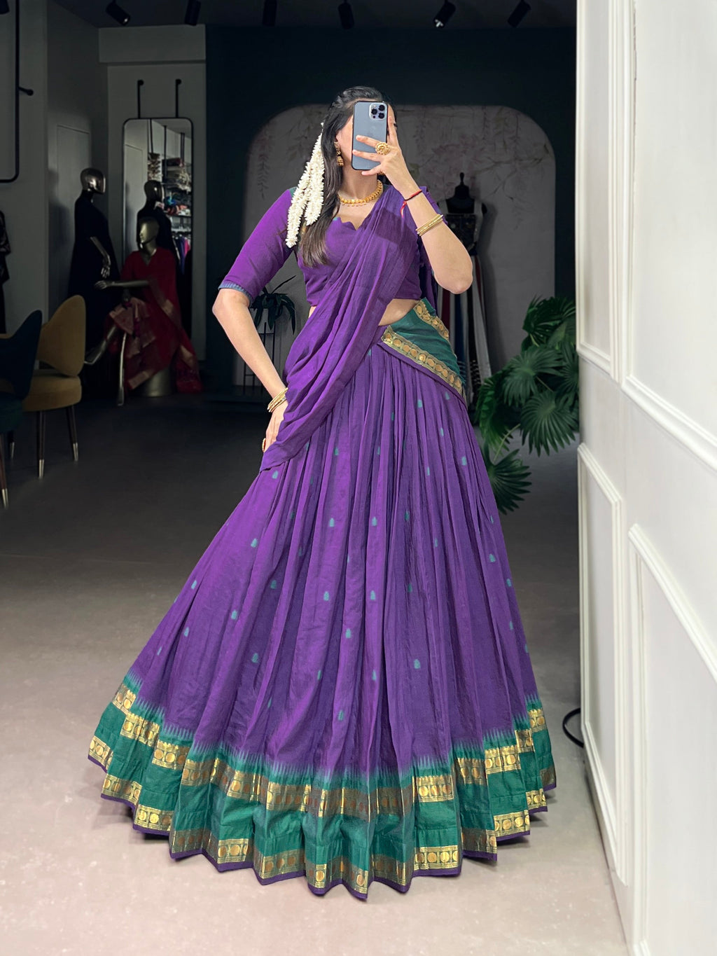 Lorenvalley Fashion Purple Pure Chanderi Zari Weaving Work Lehenga Choli with Dupatta | Grocsy