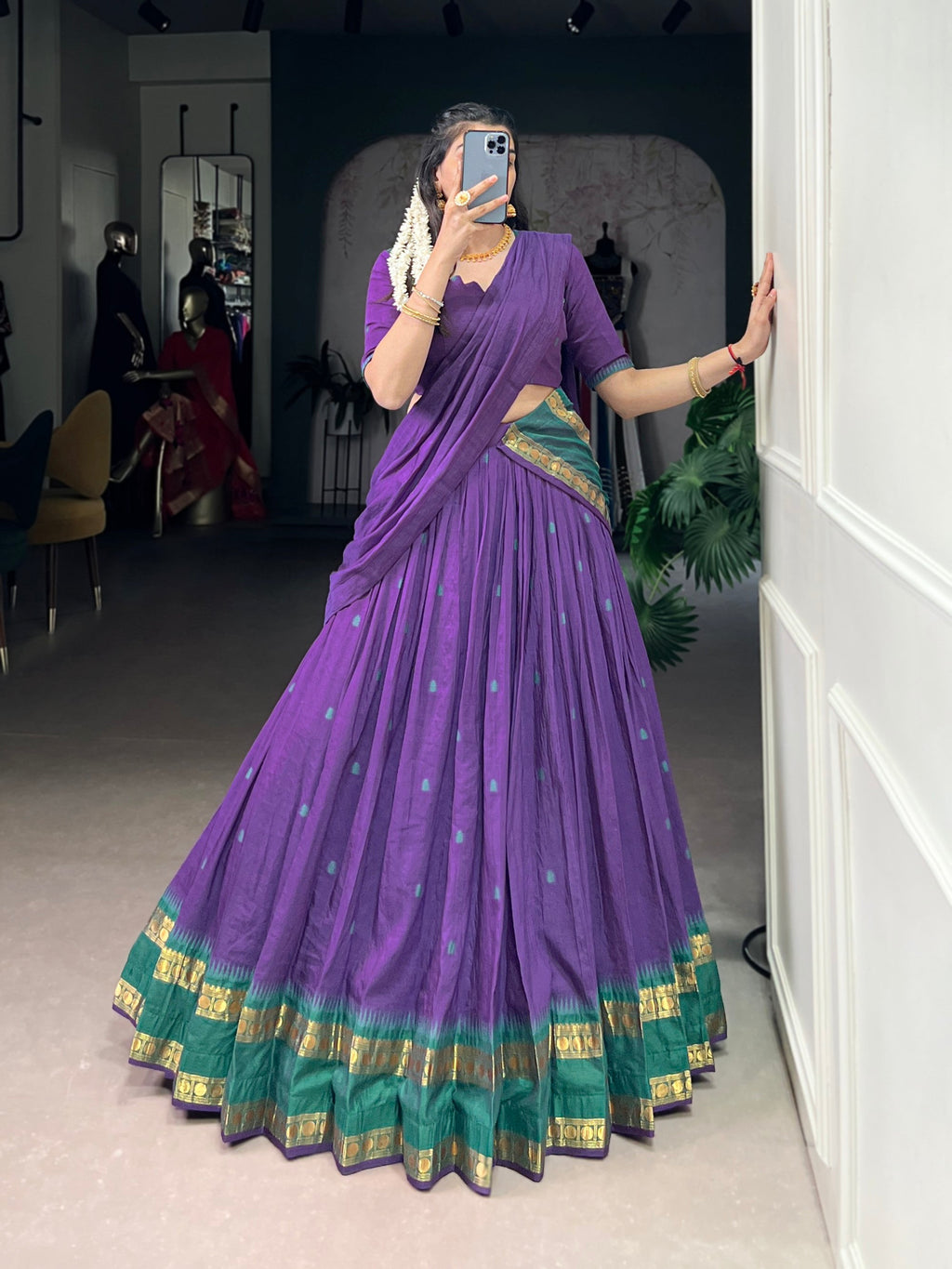 Lorenvalley Fashion Purple Pure Chanderi Zari Weaving Work Lehenga Choli with Dupatta | Grocsy