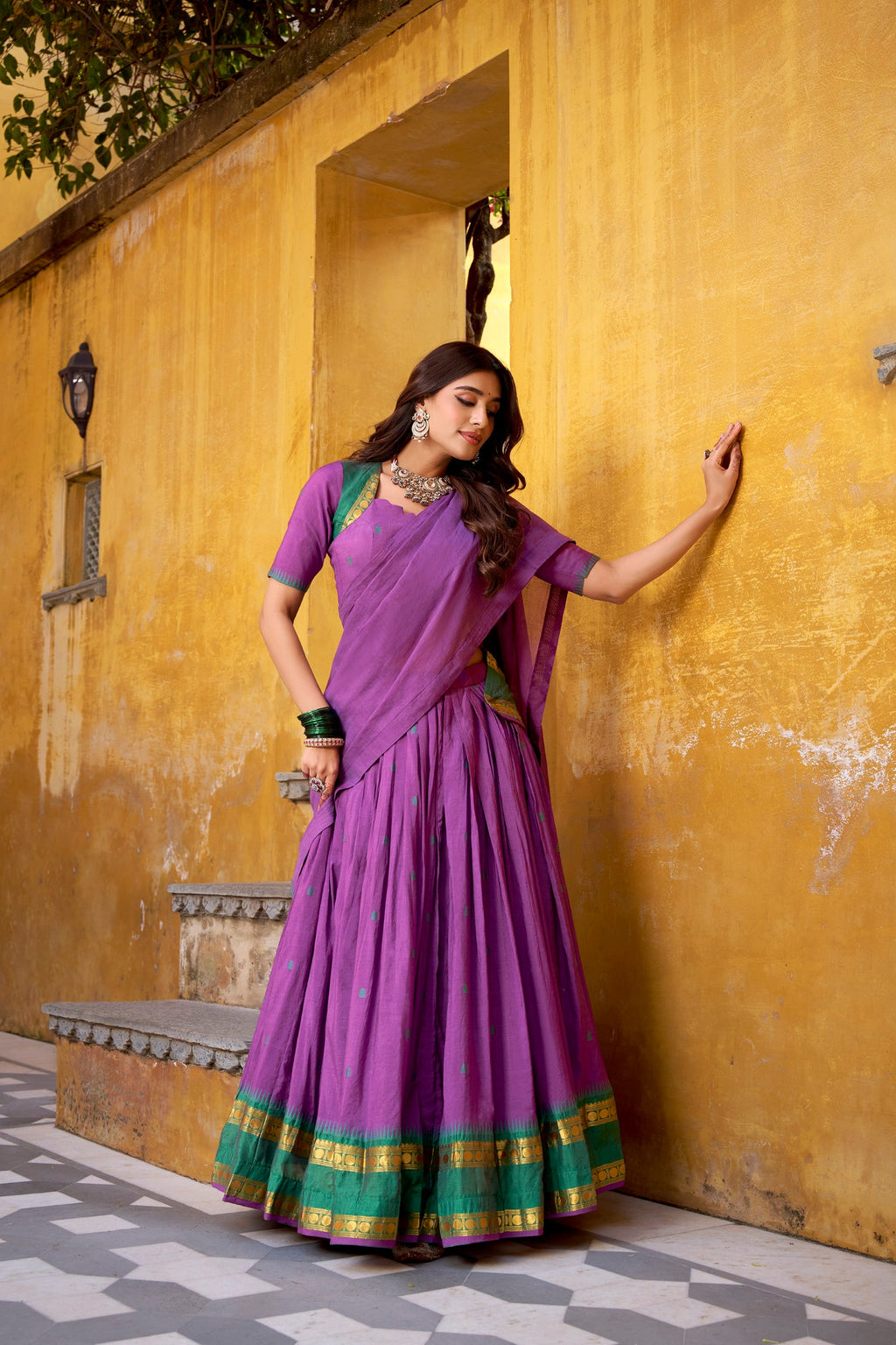 Lorenvalley Fashion Purple Pure Chanderi Zari Weaving Work Lehenga Choli with Dupatta | Grocsy