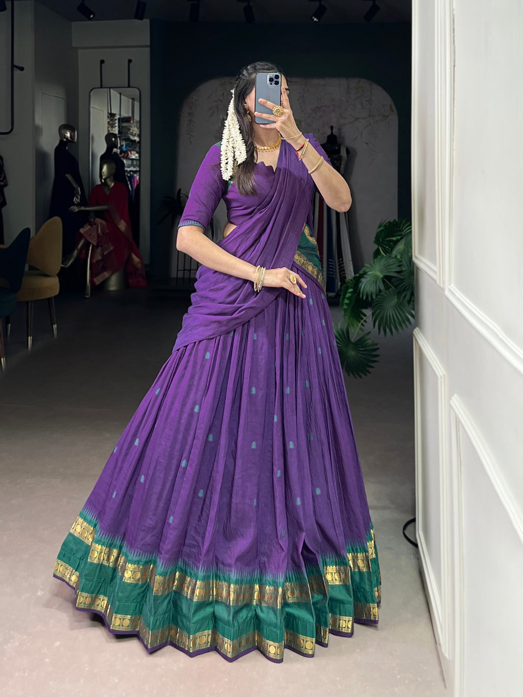 Lorenvalley Fashion Purple Pure Chanderi Zari Weaving Work Lehenga Choli with Dupatta | Grocsy