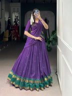 Lorenvalley Fashion Purple Pure Chanderi Zari Weaving Work Lehenga Choli with Dupatta | Grocsy