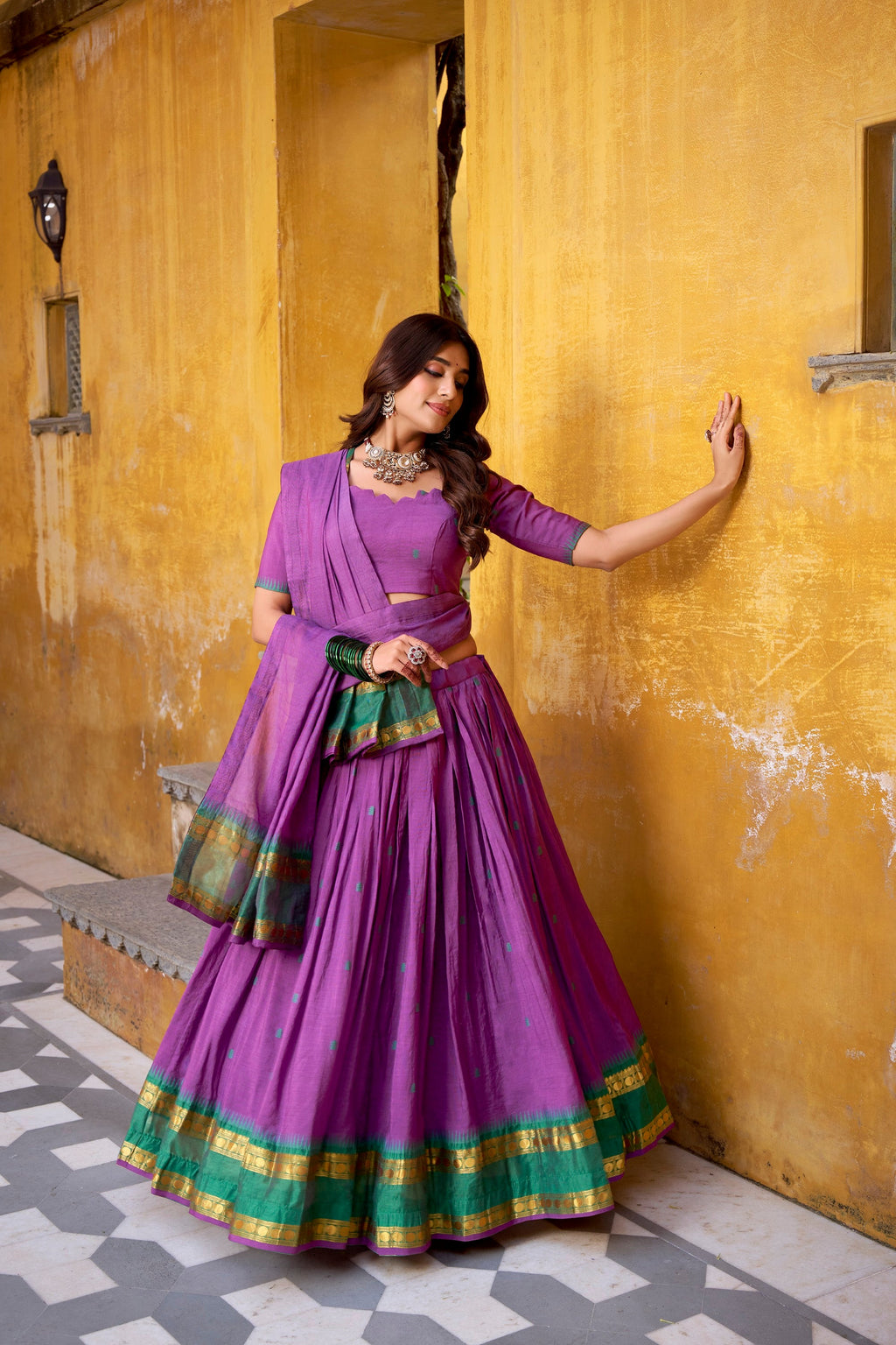 Lorenvalley Fashion Purple Pure Chanderi Zari Weaving Work Lehenga Choli with Dupatta | Grocsy
