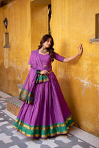 Lorenvalley Fashion Purple Pure Chanderi Zari Weaving Work Lehenga Choli with Dupatta | Grocsy