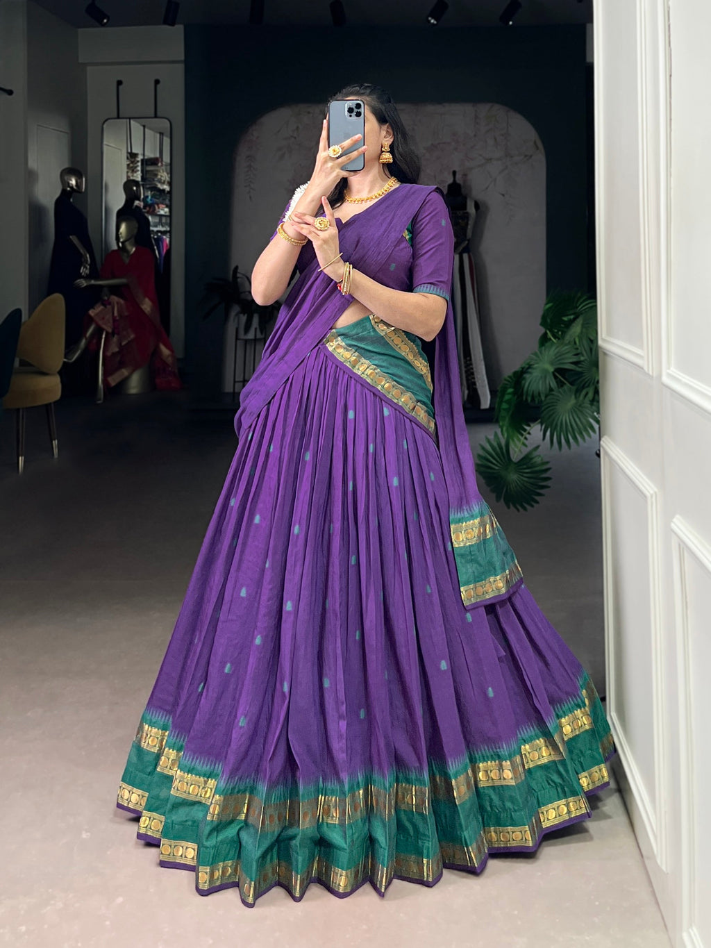 Lorenvalley Fashion Purple Pure Chanderi Zari Weaving Work Lehenga Choli with Dupatta | Grocsy