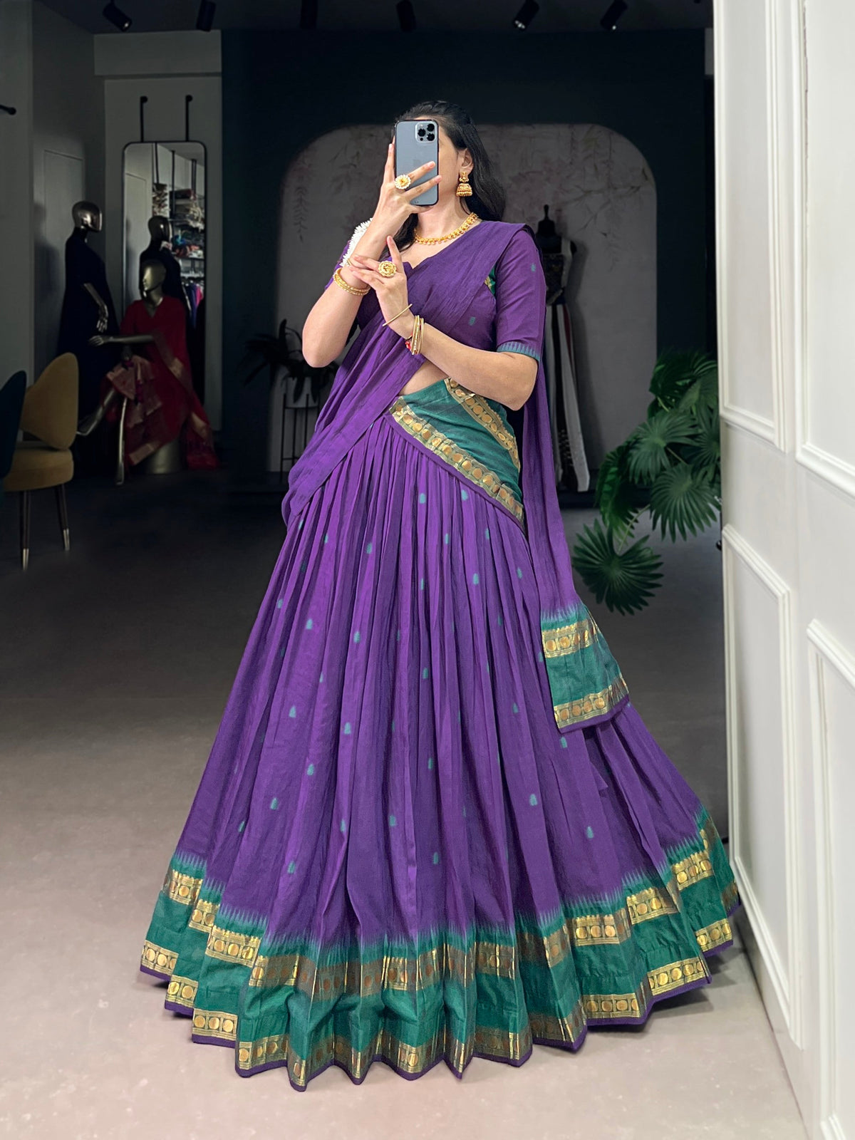 Lorenvalley Fashion Purple Pure Chanderi Zari Weaving Work Lehenga Choli with Dupatta | Grocsy