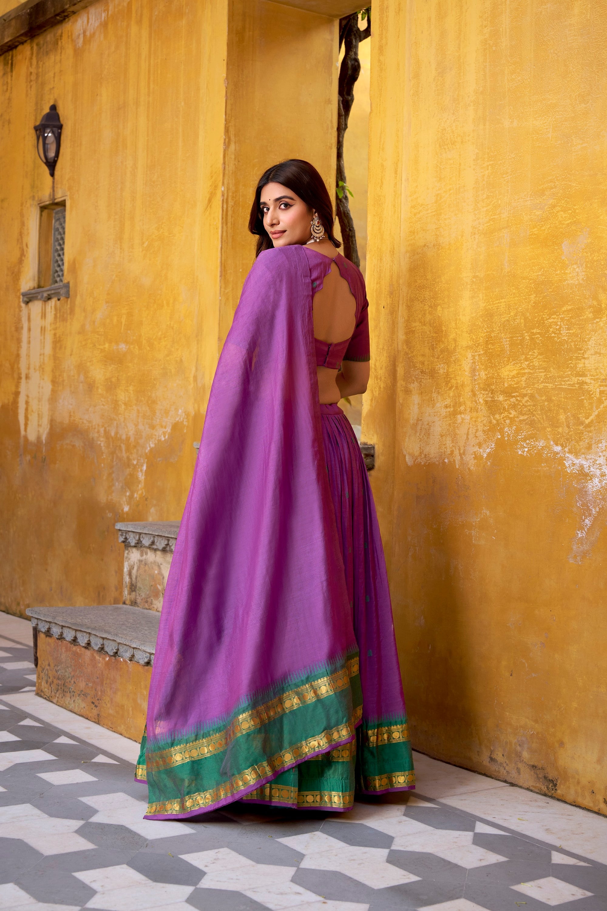 Lorenvalley Fashion Purple Pure Chanderi Zari Weaving Work Lehenga Choli with Dupatta | Grocsy