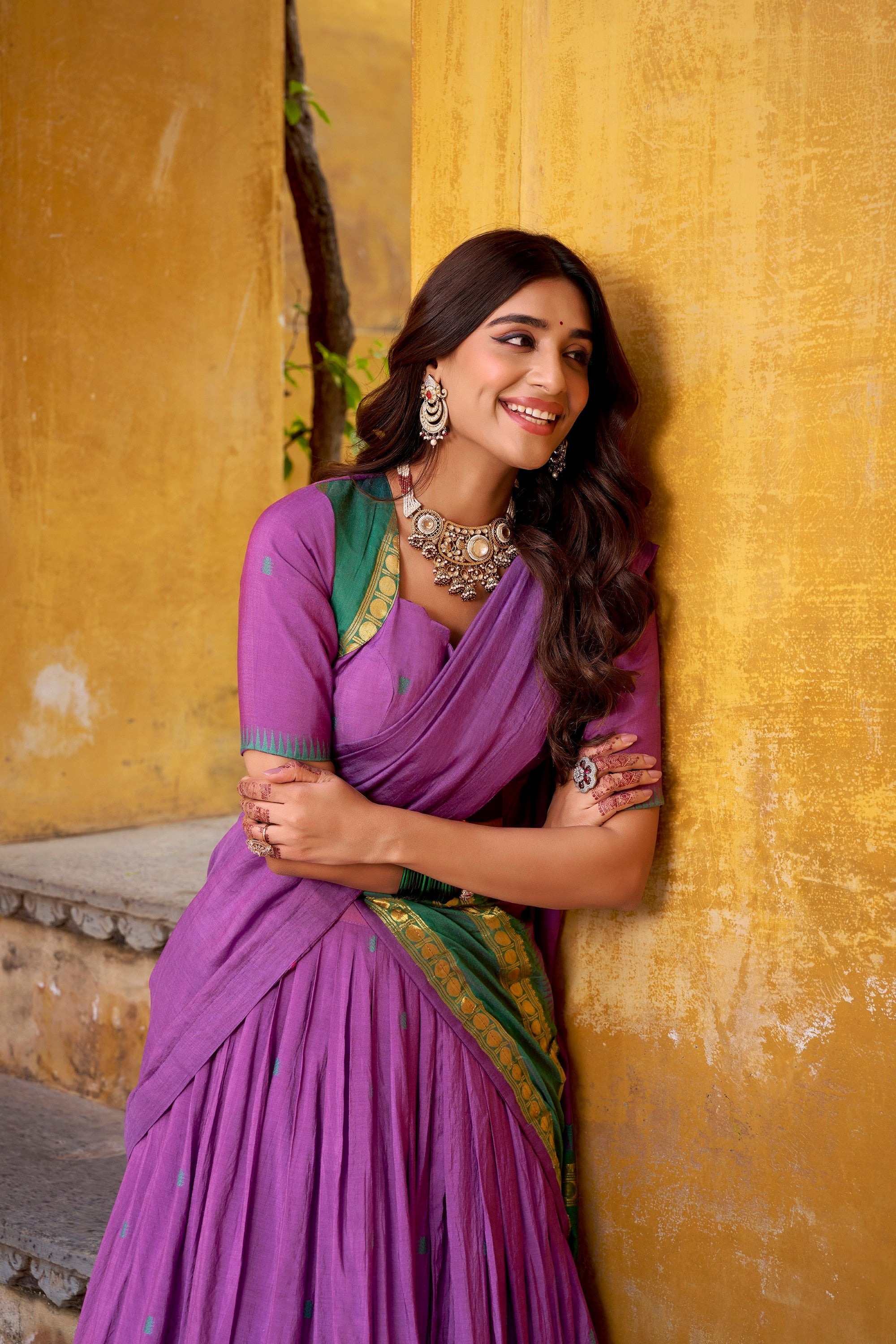 Lorenvalley Fashion Purple Pure Chanderi Zari Weaving Work Lehenga Choli with Dupatta | Grocsy