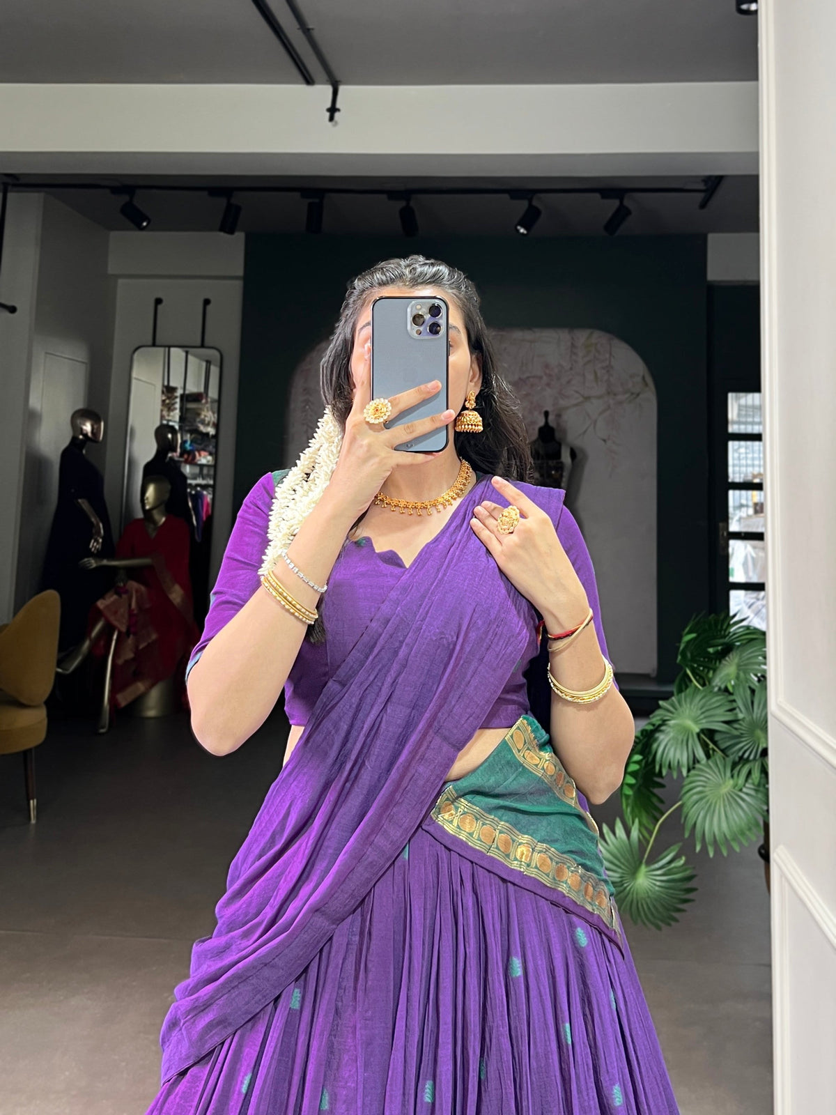 Lorenvalley Fashion Purple Pure Chanderi Zari Weaving Work Lehenga Choli with Dupatta | Grocsy
