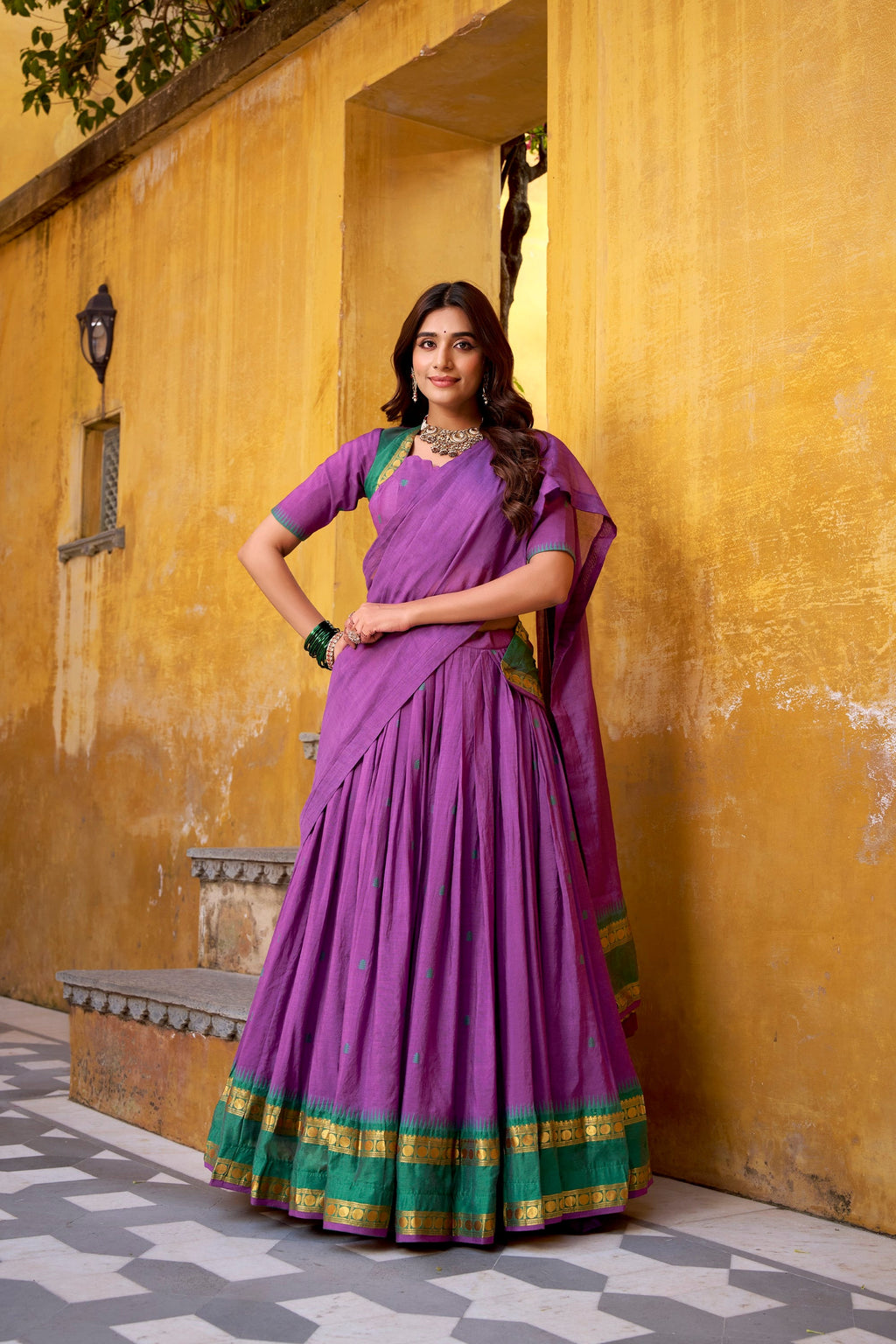 Lorenvalley Fashion Purple Pure Chanderi Zari Weaving Work Lehenga Choli with Dupatta | Grocsy