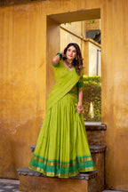Lorenvalley Fashion Parrot Green Pure Chanderi Zari Weaving Work Lehenga Choli with Dupatta | Grocsy