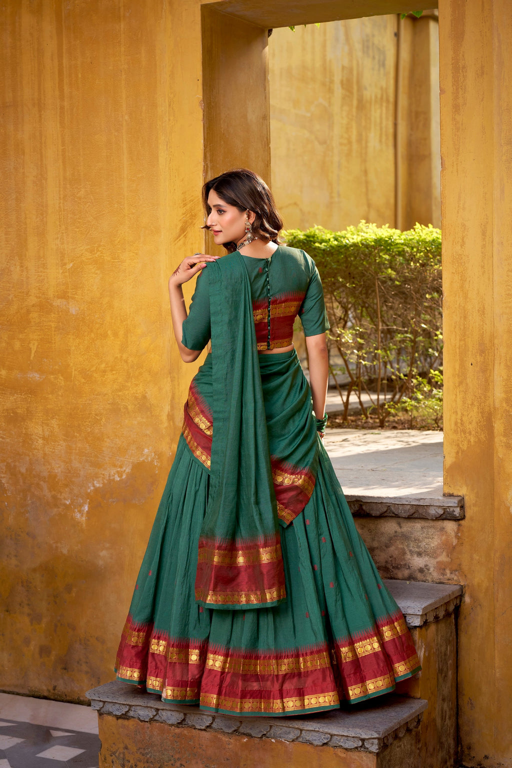 Lorenvalley Fashion Teal Pure Chanderi Zari Weaving Work Lehenga Choli with Dupatta | Grocsy