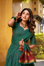 Lorenvalley Fashion Teal Pure Chanderi Zari Weaving Work Lehenga Choli with Dupatta | Grocsy