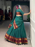 Lorenvalley Fashion Teal Pure Chanderi Zari Weaving Work Lehenga Choli with Dupatta | Grocsy