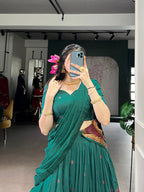 Lorenvalley Fashion Teal Pure Chanderi Zari Weaving Work Lehenga Choli with Dupatta | Grocsy