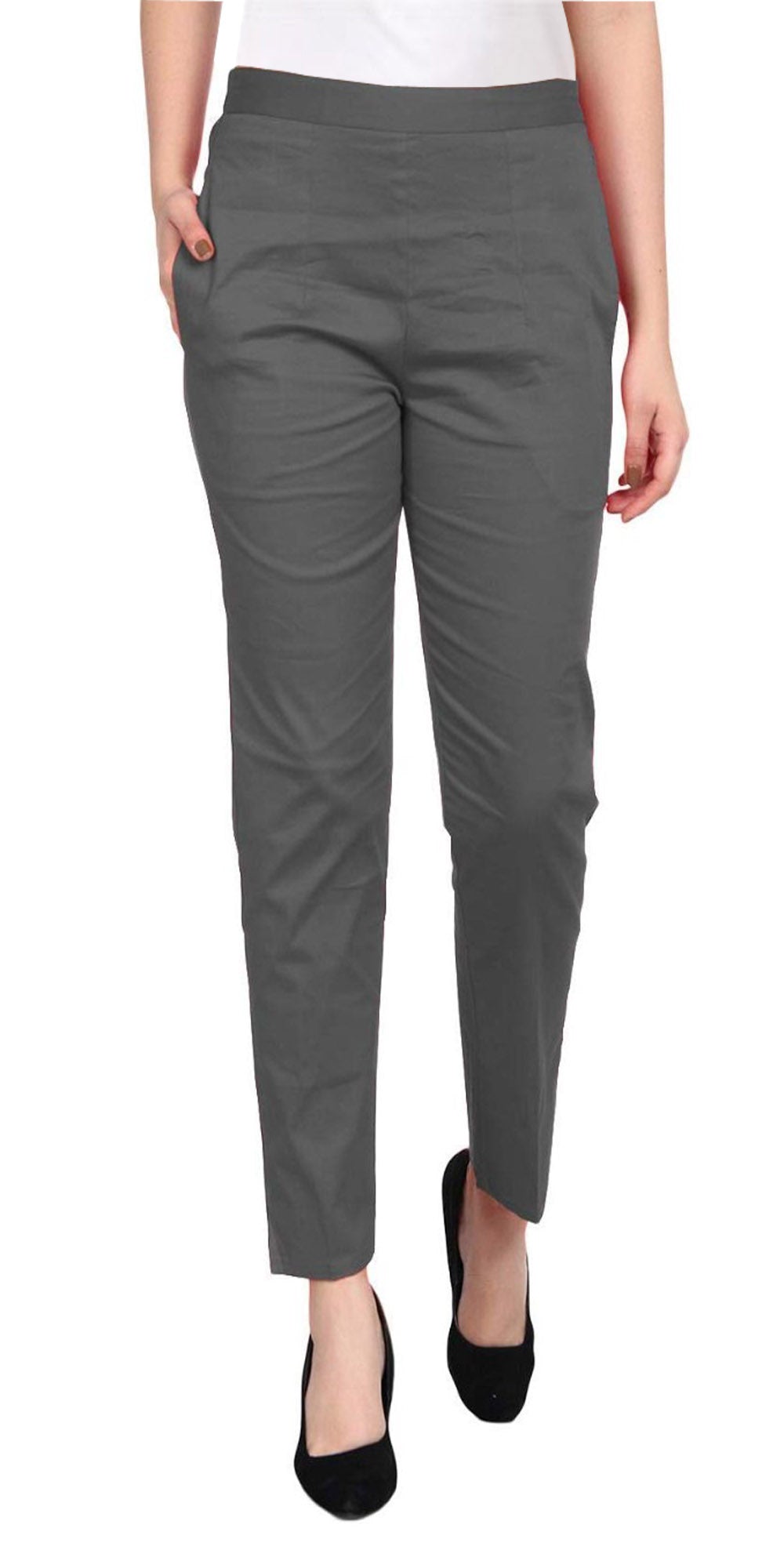 PAVONINE Grey Color Stretchable Cotton Lycra Fabric Pencil Pant For Women | Grocsy