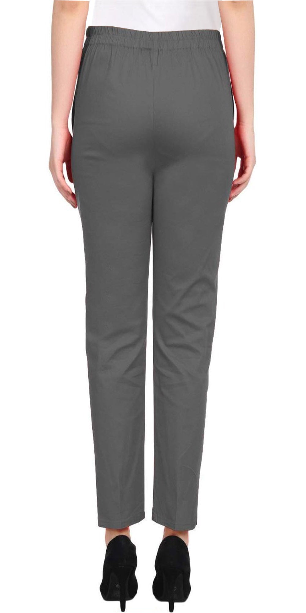 PAVONINE Grey Color Stretchable Cotton Lycra Fabric Pencil Pant For Women | Grocsy