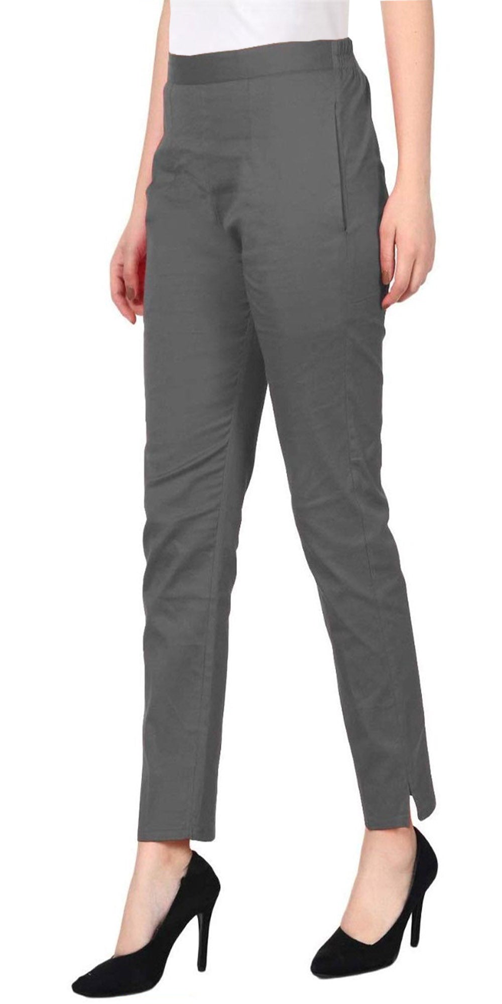 PAVONINE Grey Color Stretchable Cotton Lycra Fabric Pencil Pant For Women | Grocsy