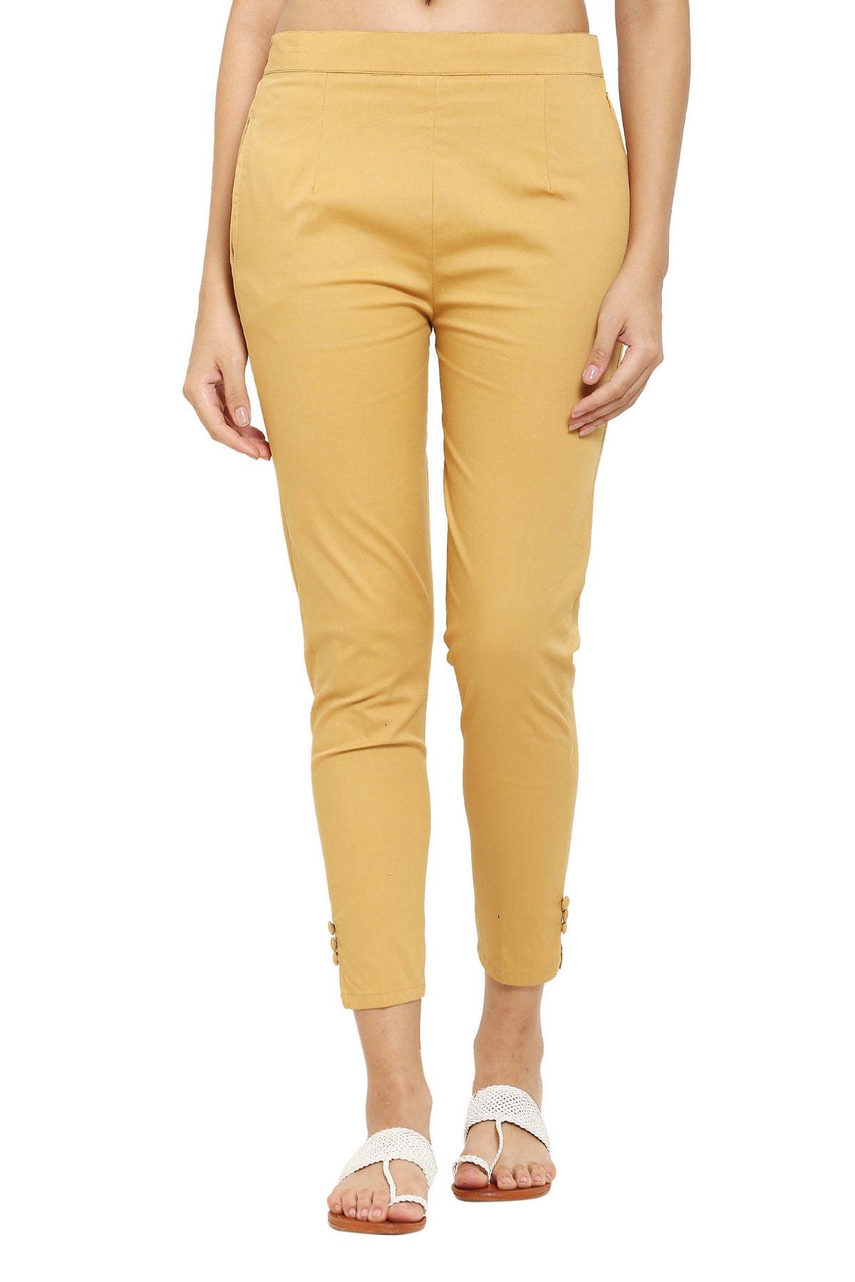 PAVONINE Light Skin Color Stretchable Cotton Lycra Fabric Pencil Pant For Women | Grocsy