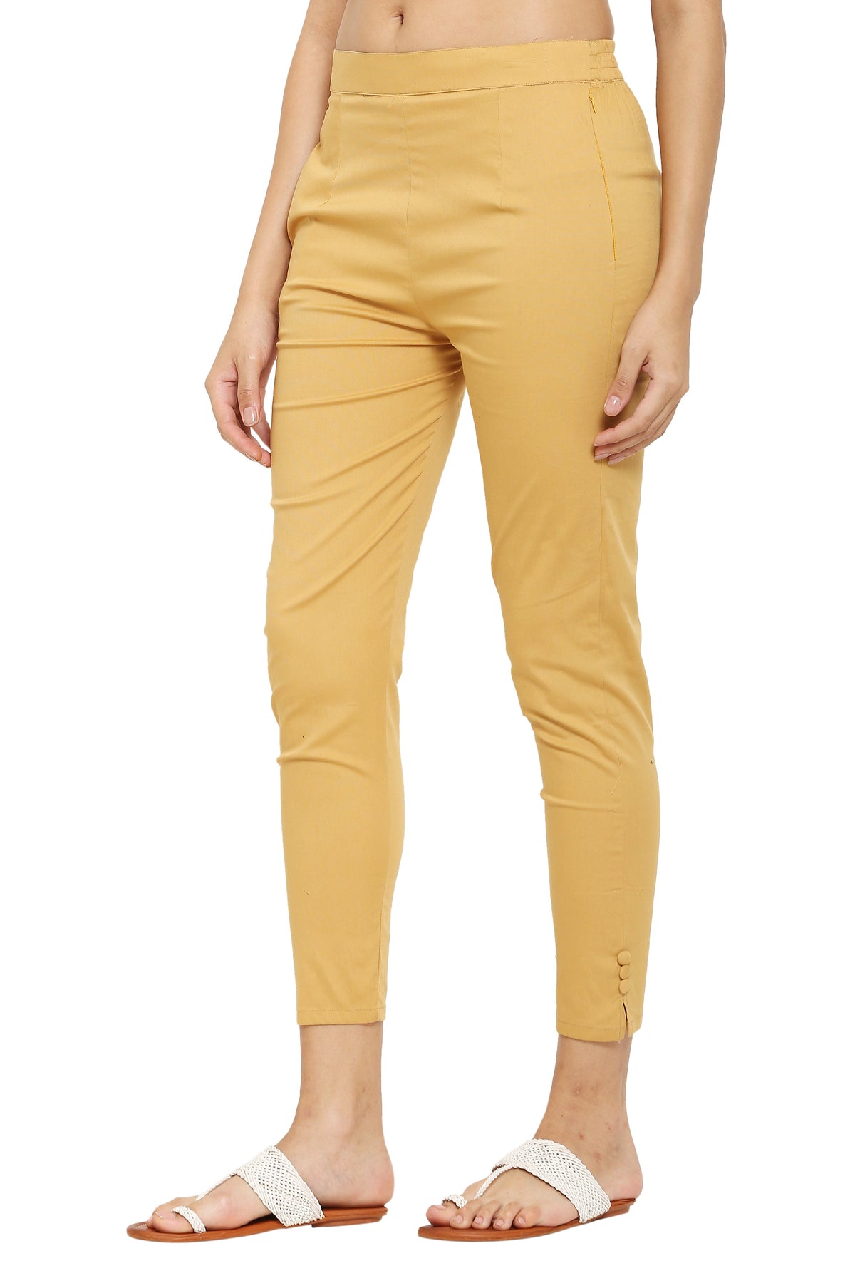 PAVONINE Light Skin Color Stretchable Cotton Lycra Fabric Pencil Pant For Women | Grocsy