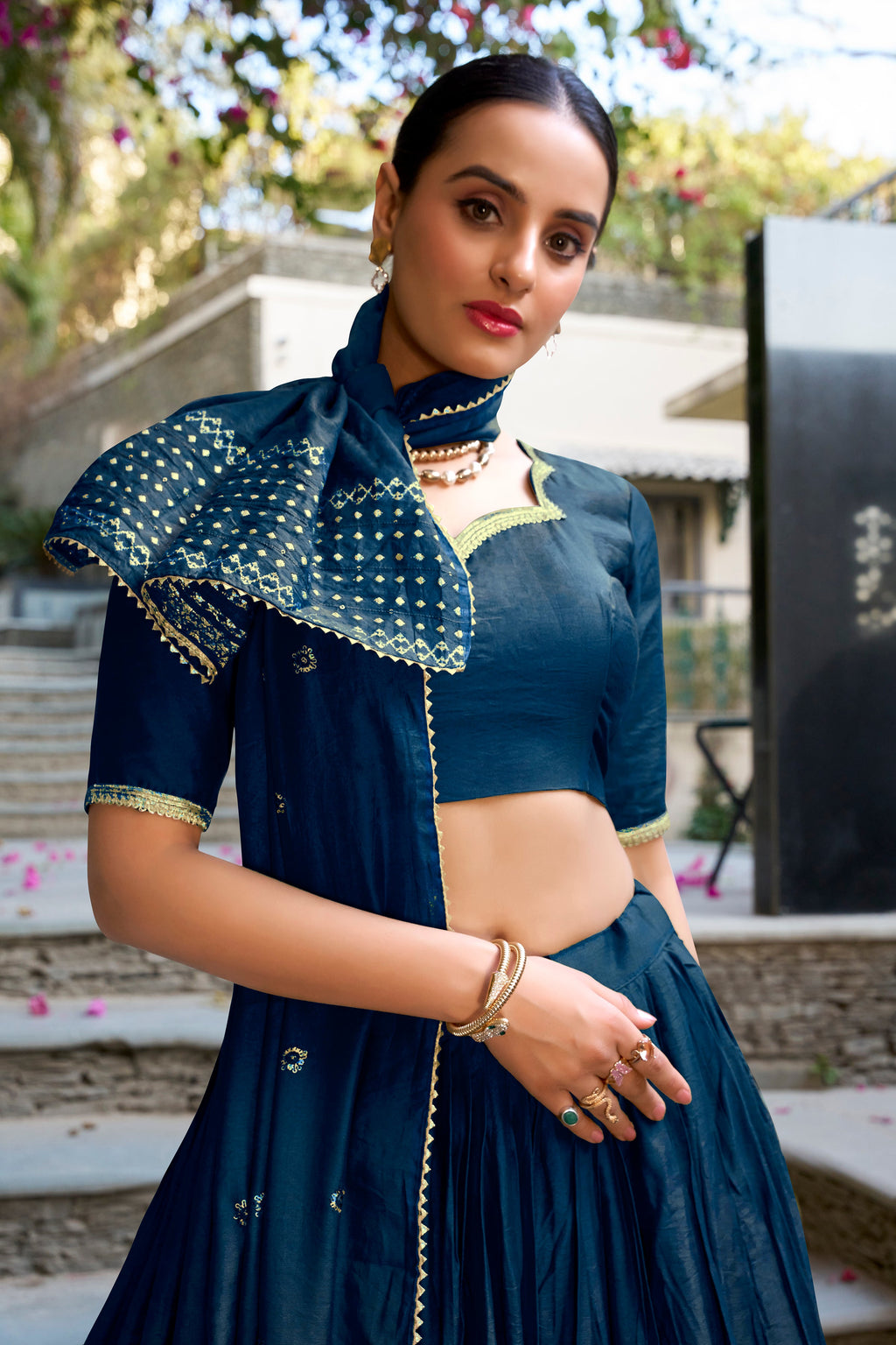 Evanik Women Pure Chanderi Plain With Zari Weaving Work Border Stitched Lehenga With Unstitched Blouse Dupatta | Grocsy