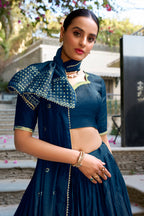Evanik Women Pure Chanderi Plain With Zari Weaving Work Border Stitched Lehenga With Unstitched Blouse Dupatta | Grocsy