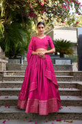 Evanik Women Pure Chanderi Plain With Zari Weaving Work Border Stitched Lehenga With Unstitched Blouse Dupatta | Grocsy