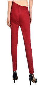 PAVONINE Maroon Color Stretchable Cotton Lycra Fabric Pencil Pant For Women | Grocsy