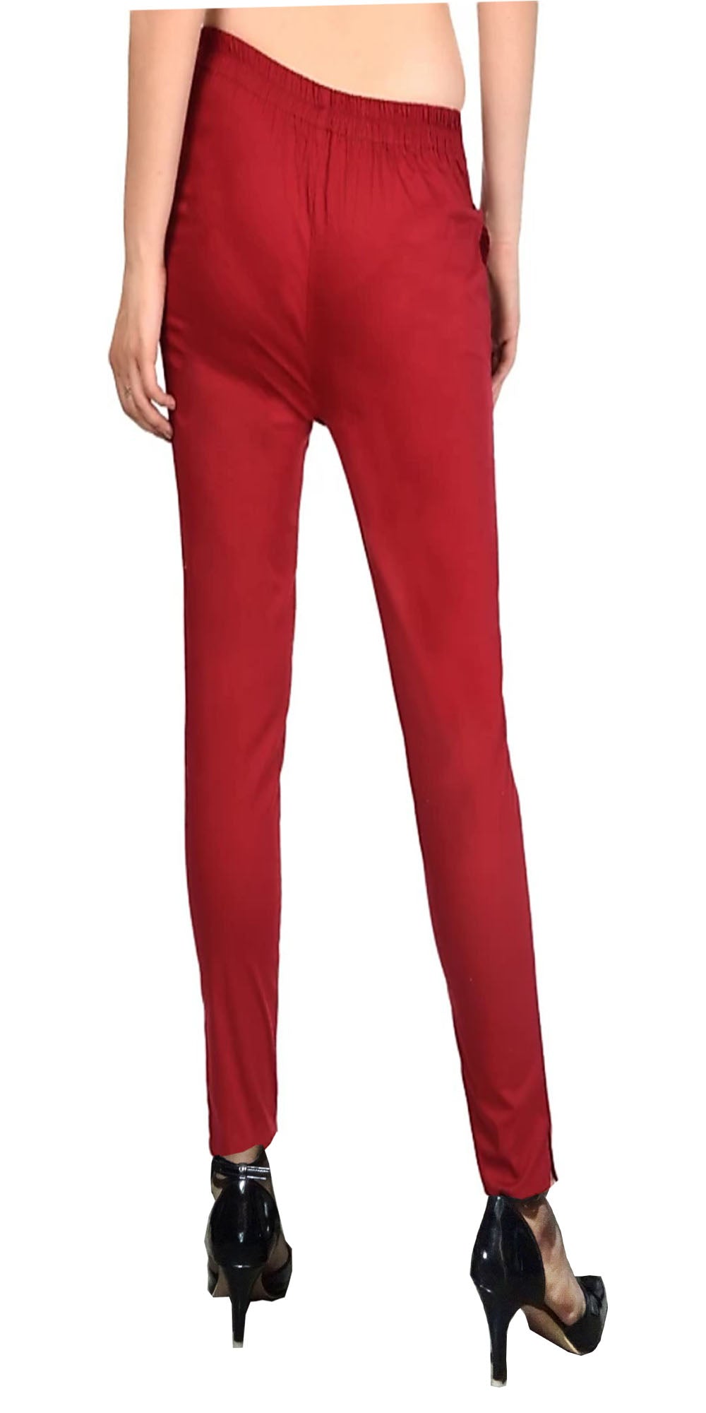 PAVONINE Maroon Color Stretchable Cotton Lycra Fabric Pencil Pant For Women | Grocsy