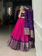 Lorenvalley Pink Chanderi Color Padding With Zari Weaving Work Border Lehenga Choli with Dupatta | Grocsy