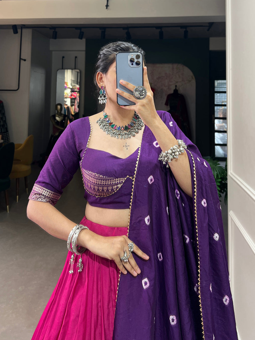 Lorenvalley Pink Chanderi Color Padding With Zari Weaving Work Border Lehenga Choli with Dupatta | Grocsy