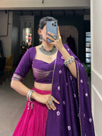 Lorenvalley Pink Chanderi Color Padding With Zari Weaving Work Border Lehenga Choli with Dupatta | Grocsy