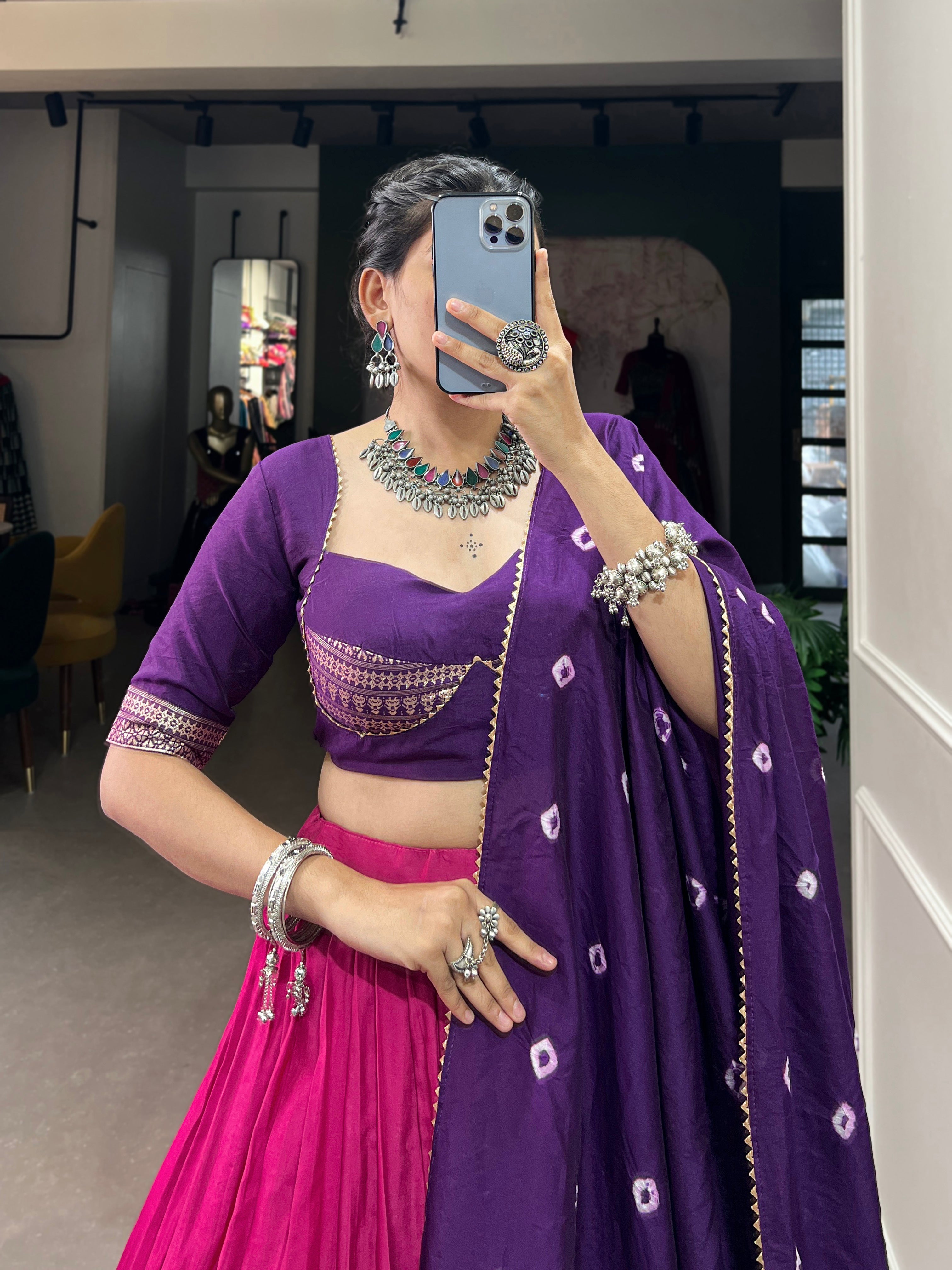 Lorenvalley Pink Chanderi Color Padding With Zari Weaving Work Border Lehenga Choli with Dupatta | Grocsy