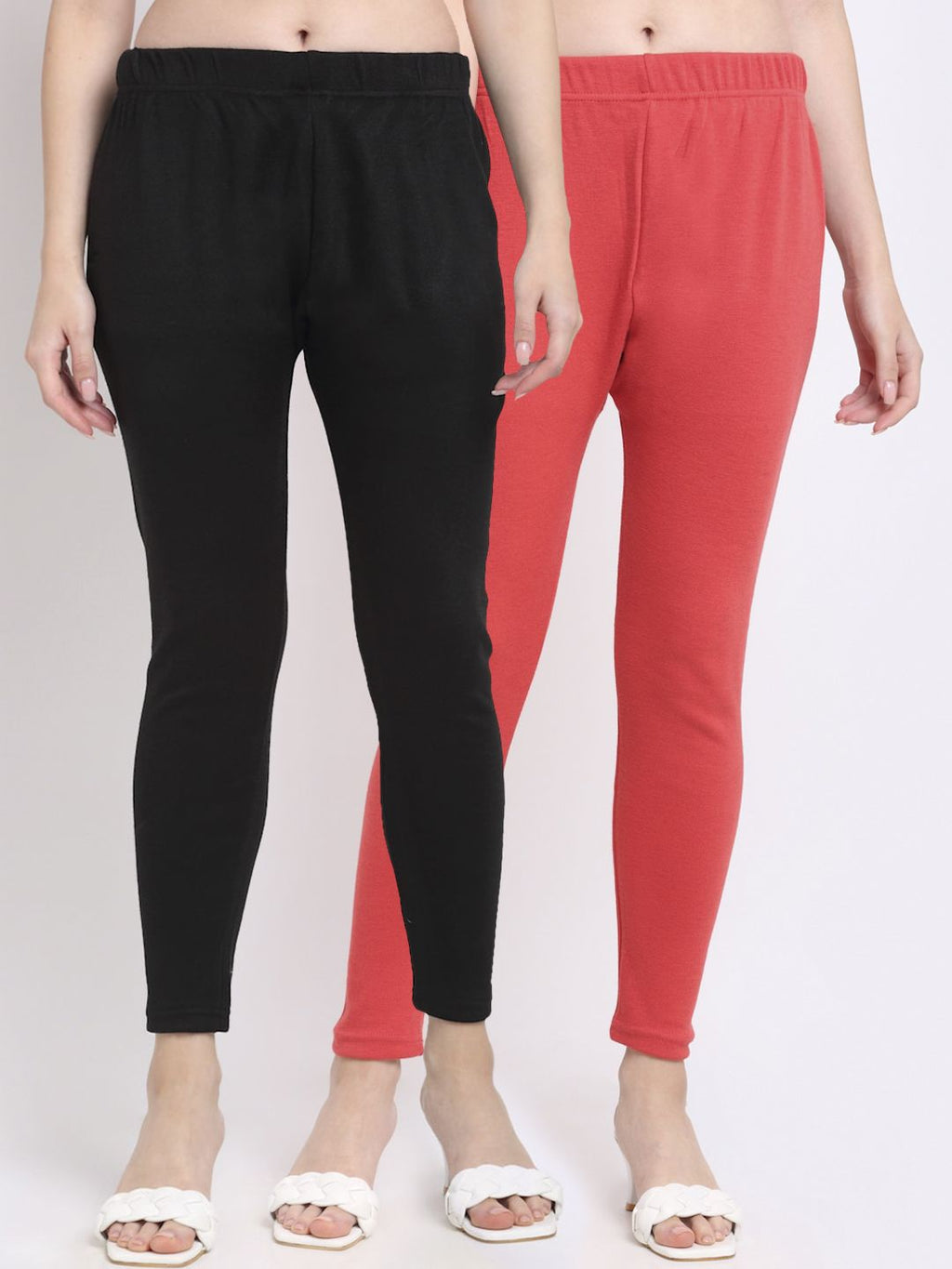 TAG 7 Women Pack Of 2 Peach & Black Solid Ankle-Length Leggings | Grocsy