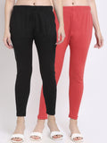 TAG 7 Women Pack Of 2 Peach & Black Solid Ankle-Length Leggings | Grocsy