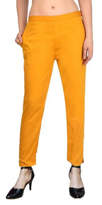 PAVONINE Mustard Color Stretchable Cotton Lycra Fabric Pencil Pant For Women | Grocsy