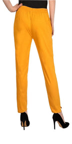PAVONINE Mustard Color Stretchable Cotton Lycra Fabric Pencil Pant For Women | Grocsy