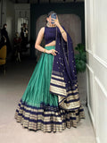 Lorenvalley Firozi Pure Chanderi Plain With Zari Weaving Work Border Lehenga Choli | Grocsy
