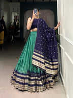 Lorenvalley Firozi Pure Chanderi Plain With Zari Weaving Work Border Lehenga Choli | Grocsy