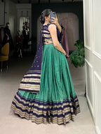 Lorenvalley Firozi Pure Chanderi Plain With Zari Weaving Work Border Lehenga Choli | Grocsy