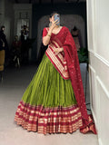 Lorenvalley Mehendi Pure Chanderi Plain With Zari Weaving Work Border Lehenga Choli | Grocsy